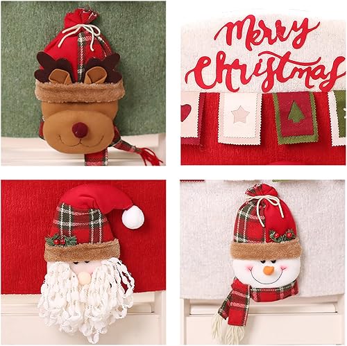 Miniatura 5 de Juego de 6 fundas para sillas de Navidad, diseño 3D de Papá Noel, muñeco de nieve, renos, fundas para sillas de Navidad, para cocina, comedor, mesa,