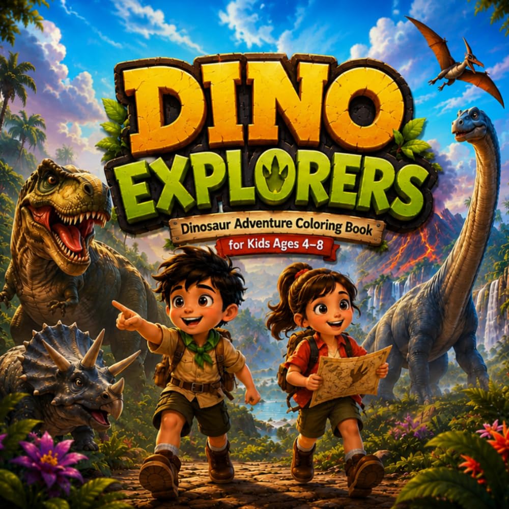DINO EXPLORERS: Dinosaur Adventure Coloring Book for Kids Ages 4–8