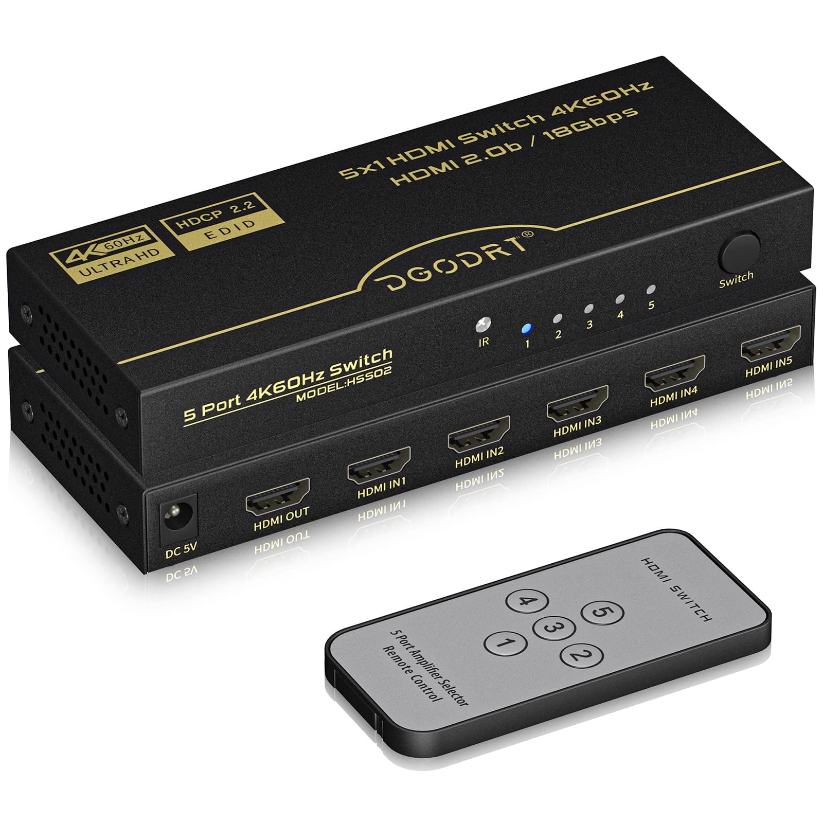 Matrice HDMI 4 entrées 2 Sorties 4K 60Hz SPDIF 5.1CH Sortie stéréo 3.5mm HDR Dolby Vision Atmos
