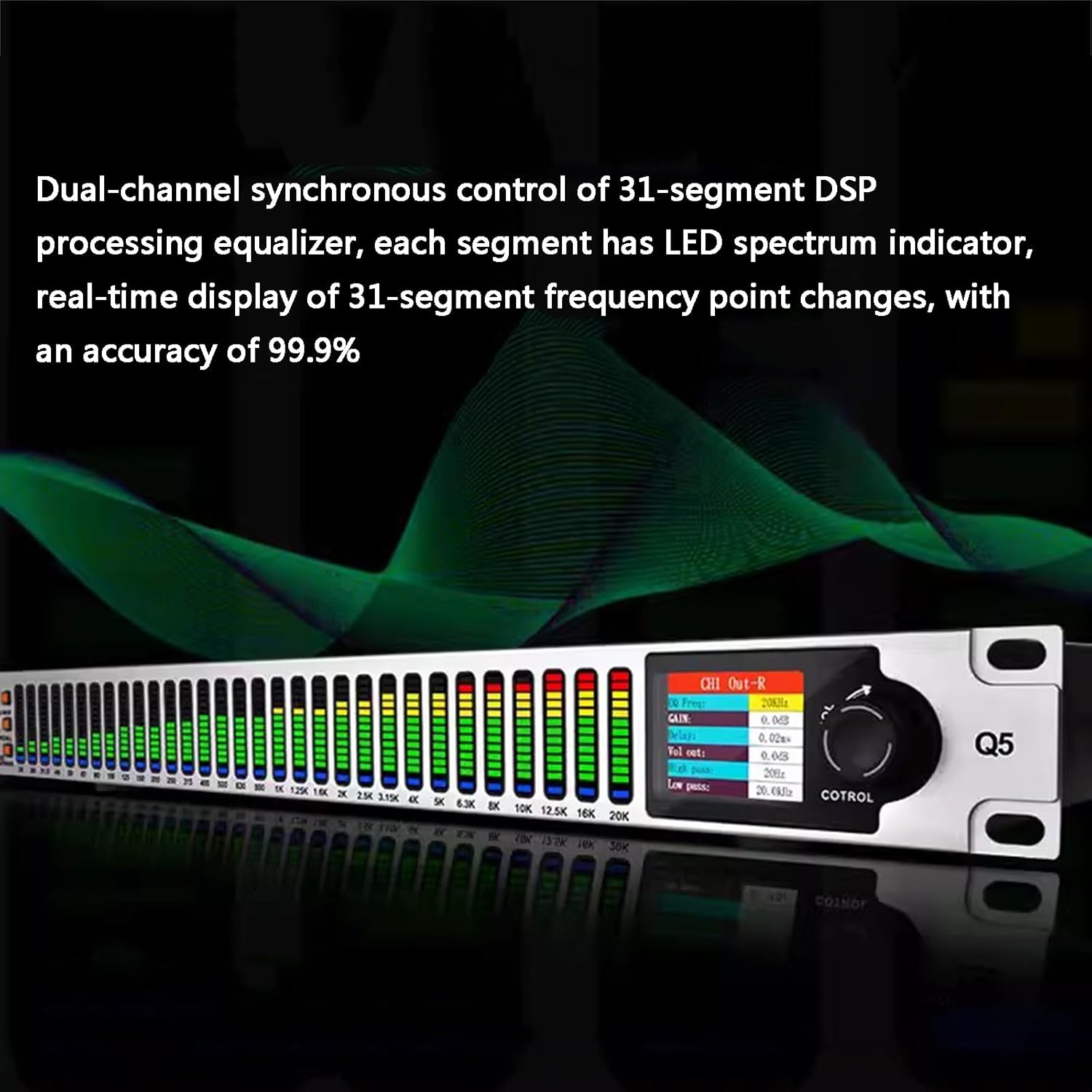 31-Band Graphic Equalizer, 2-Channel Stereo Amplifier, with LED Screen and Spectrum Display, 16 Preset Effects, Auto Noise Reduction, for Radio Station, Studio