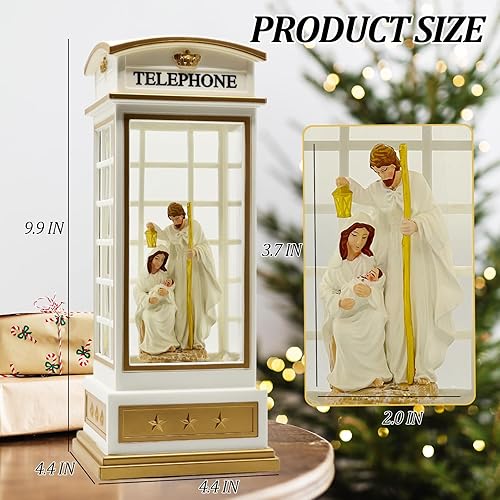 Miniatura 5 de Farol de globo de nieve con luces y purpurina, decoración de cabina telefónica blanca, caja musical con USB o batería para adultos (natividad)