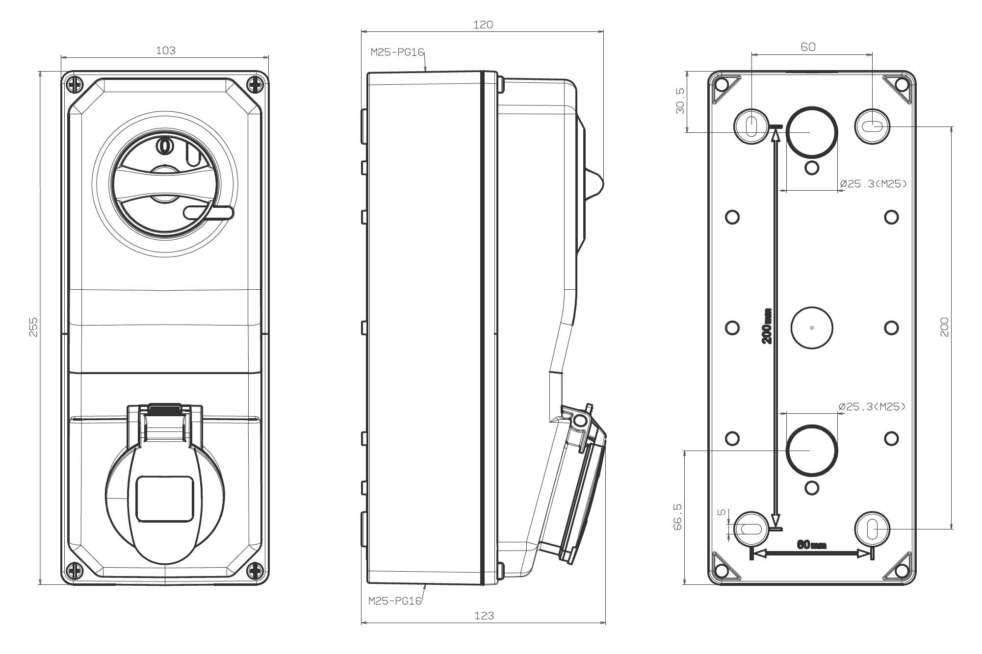TPelectric CEE - Enchufes con interruptor (5 x 16 A/32 A) (IP44) (5 x 32 A)