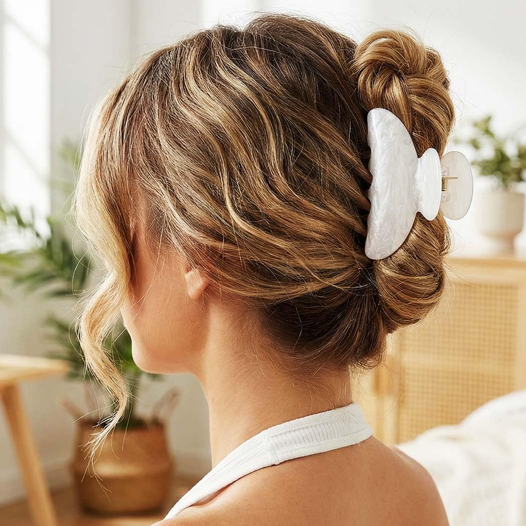 Fashey Acrylic Claw Clip Pink Hair Clips Cute Medium Hair Claws for Thick Hair Accessories for Women (pink+white) - Image 3