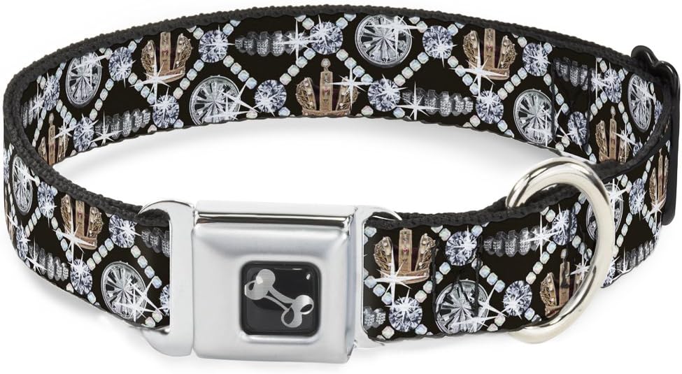 Buckle-Down Seatbelt Buckle Dog Collar - Bling - 1" Wide - Fits 15-26" Neck - Large