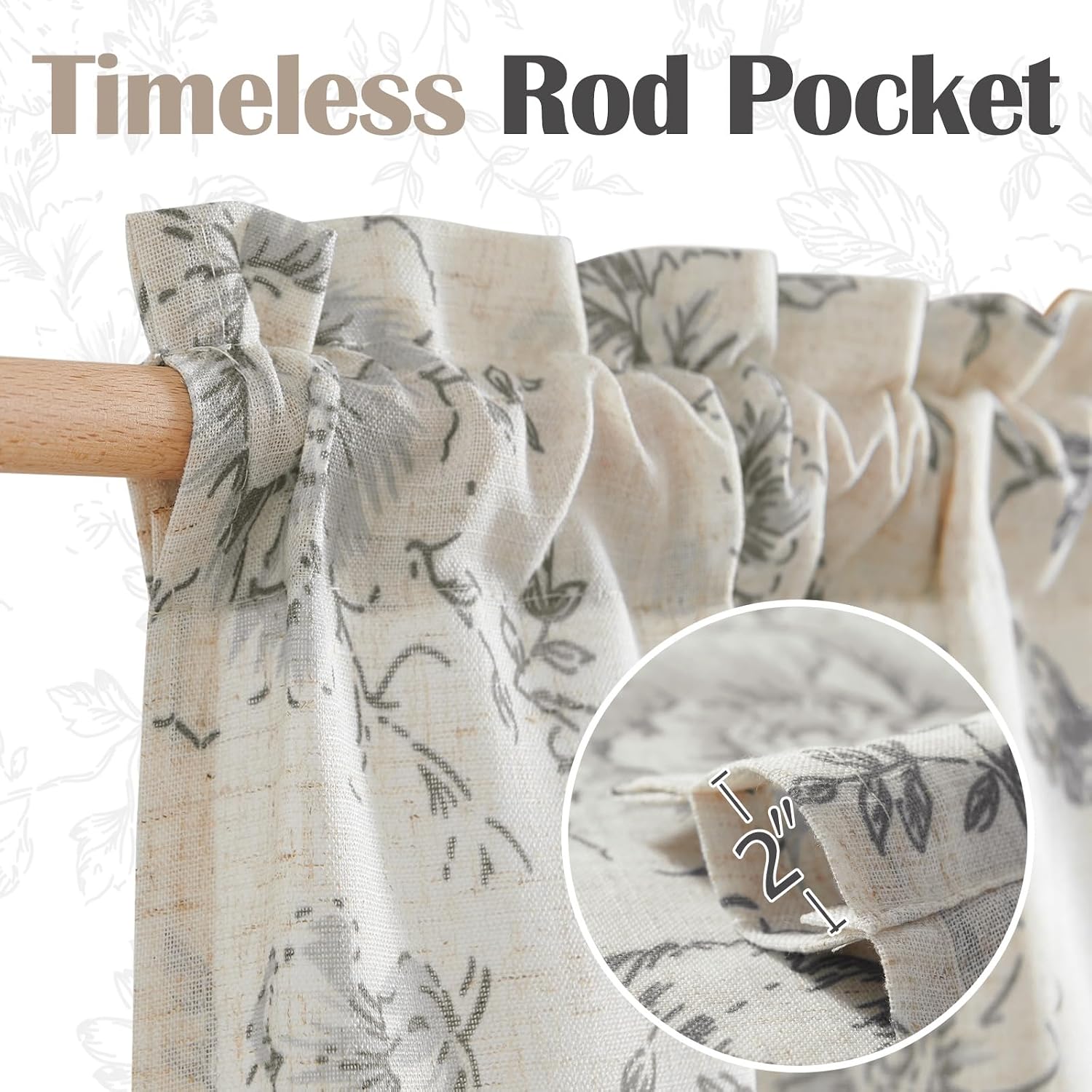 jinchan Alice Linen Floral Valance Farmhouse 1 Panel Grey on Linen
