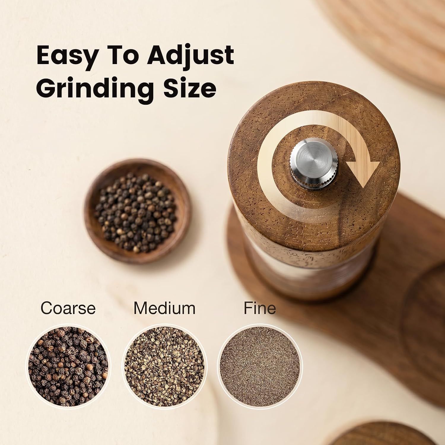 Wooden Salt and Pepper Grinder Set, Manual Salt and Pepper Mills, Wooden Shakers with Adjustable Coarseness and Stand, Kitchen Cooking Gadgets for Women Home