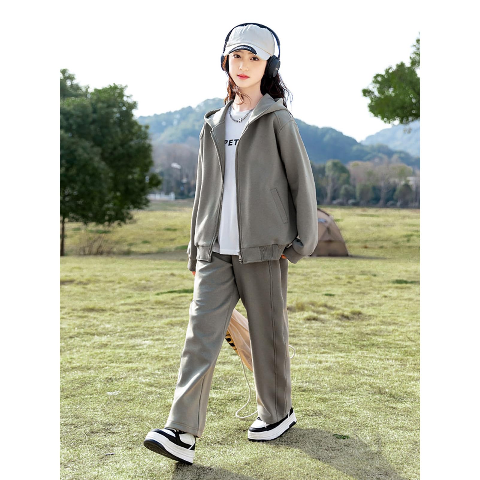 amropi Bambina Ragazze Tuta Giacca con Cappuccio e Jogging Pantaloni Set 2 Pezzi Completo da Sport per 3-13 Anni
