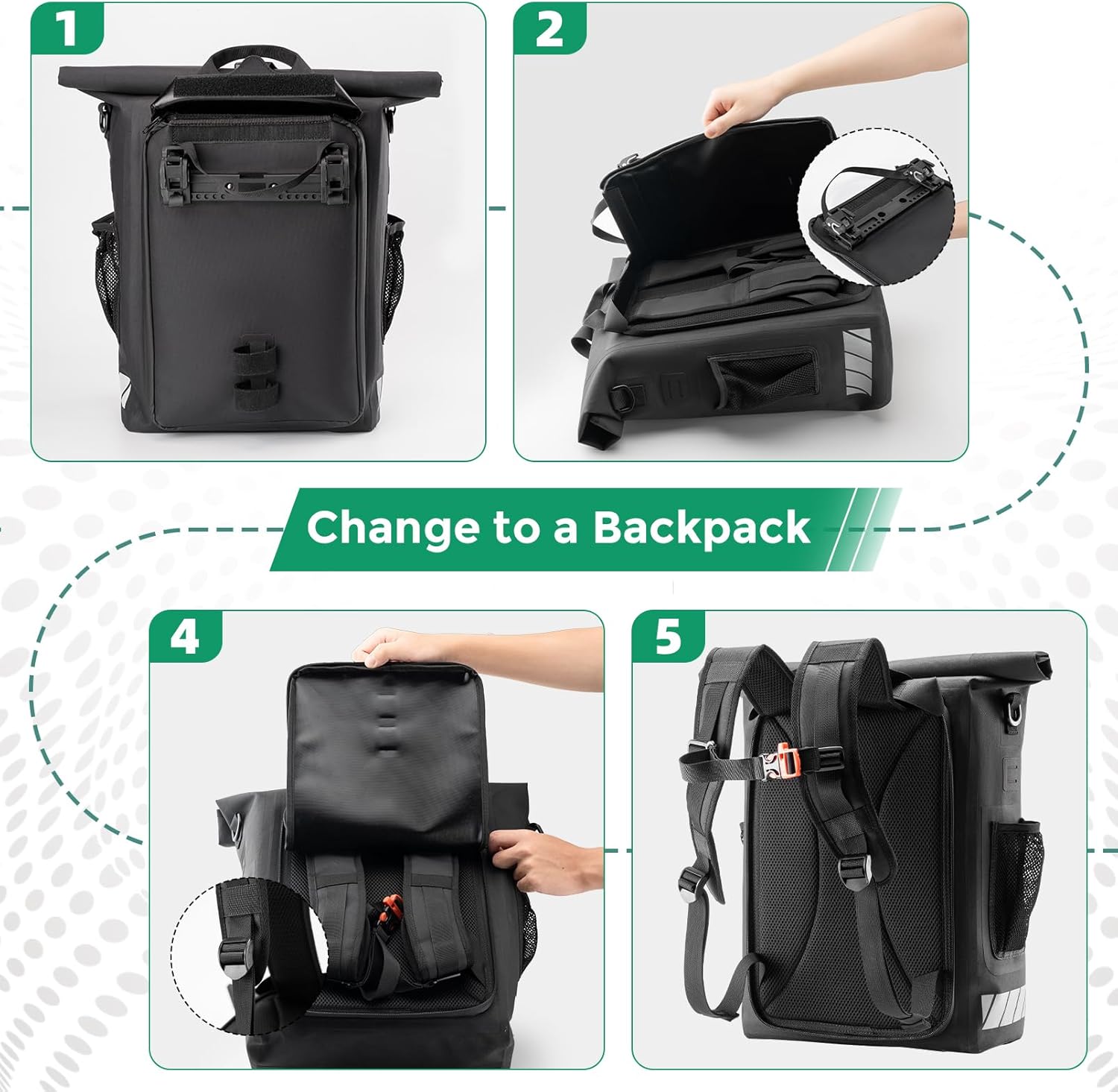 ROCKBROS Bike Panniers 18L Capacity Waterproof Bike Rack Bag Detachable Shoulder Straps with Helmet Fixing Buckle Rear Bike Rack Bag for Cycling Traveling Backpacking