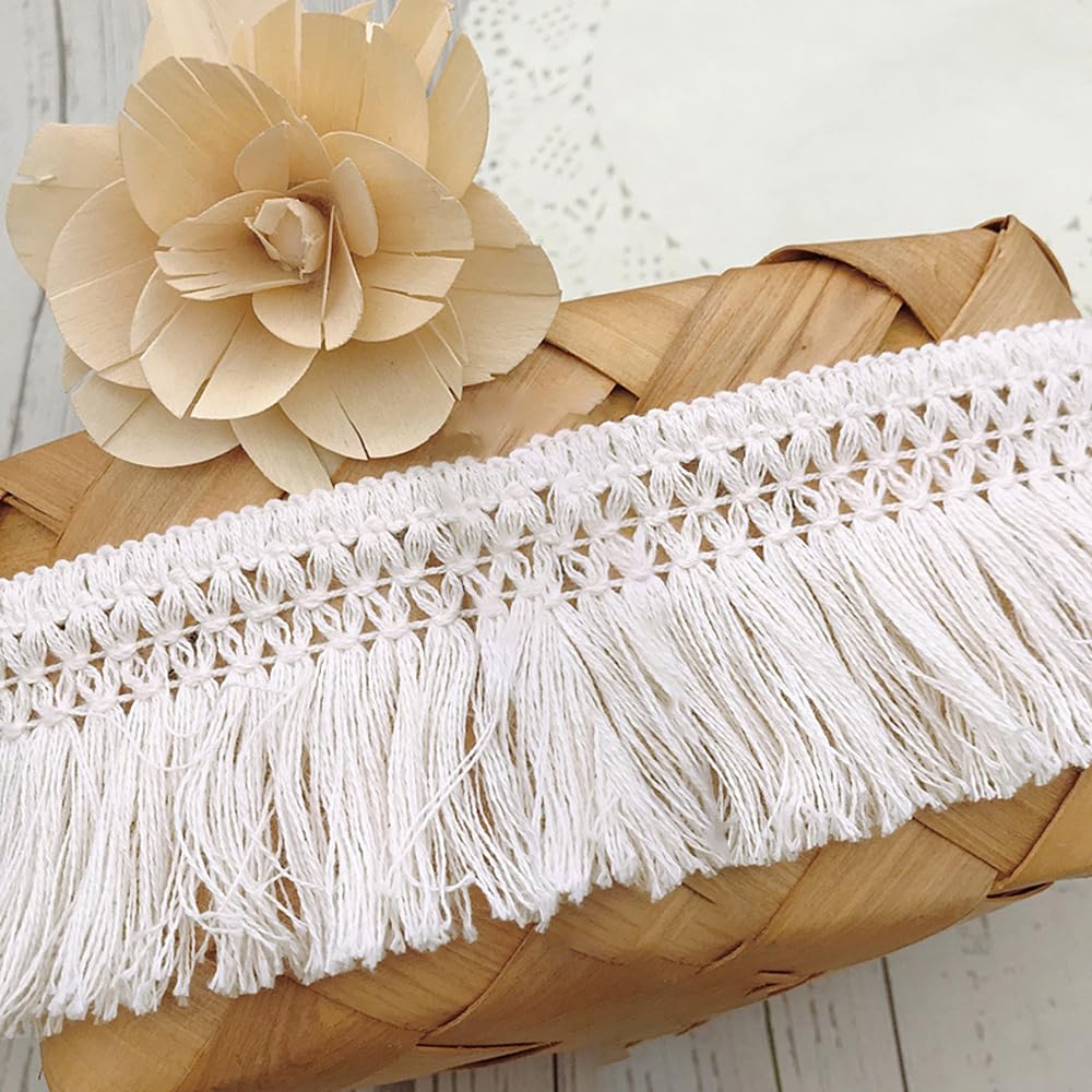 10 Yards 6 cm Wide White Cotton Tassel Lace Ribbon Fringe Trim Lace Trim for Sewing Fringe Trim Sewing Accessories for DIY Costumes Clothing Curtain Clothing Tablecloth Wedding Decoration