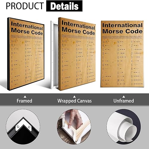 Miniatura 3 de Póster vintage internacional en código morse con alfabeto fonético morse, arte de pared retro de 1800 para amantes de los militares, pintura para