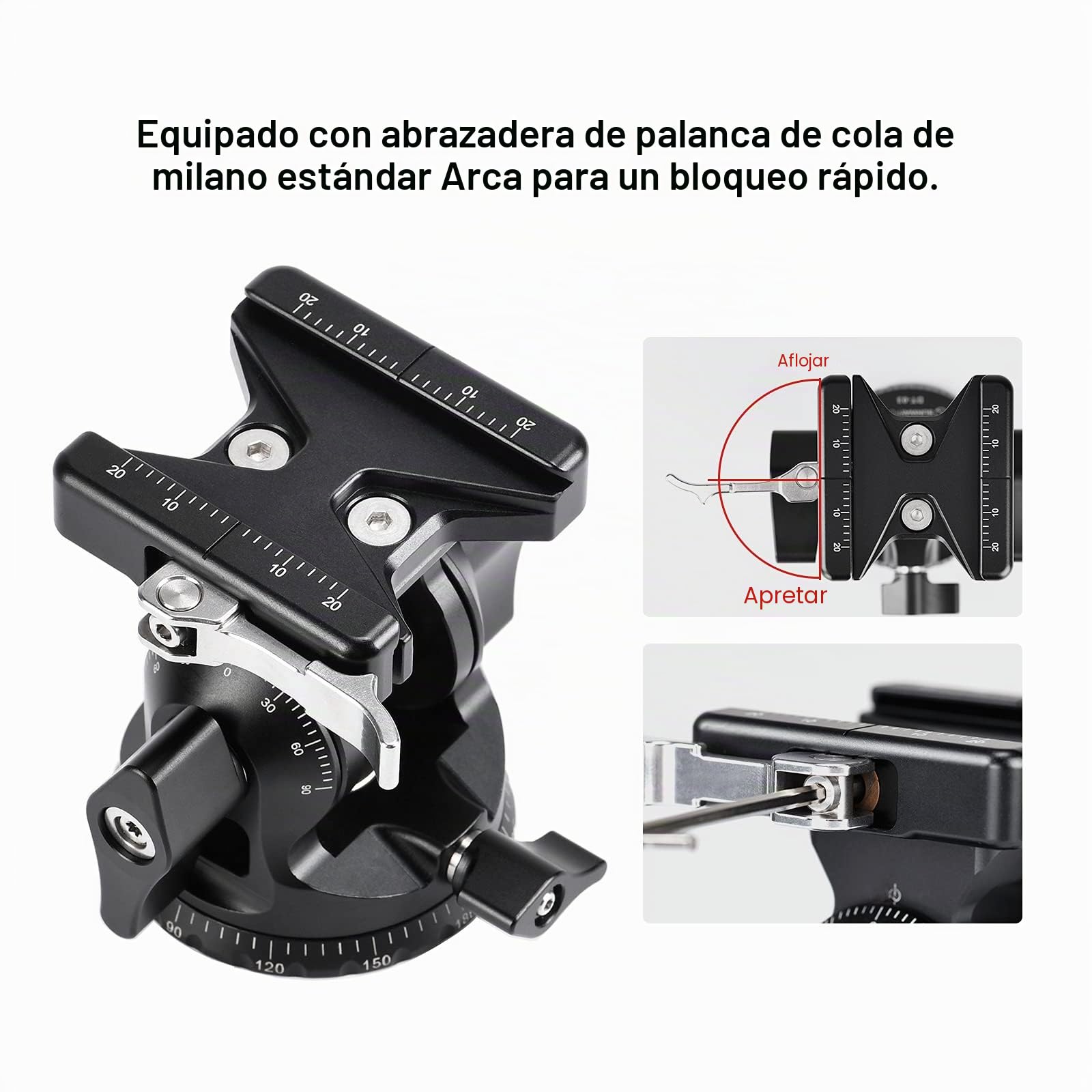 SUNWAYFOTO DT-03 Cabezal de inclinación para monopié y trípode, capacidad de carga de 15 kg