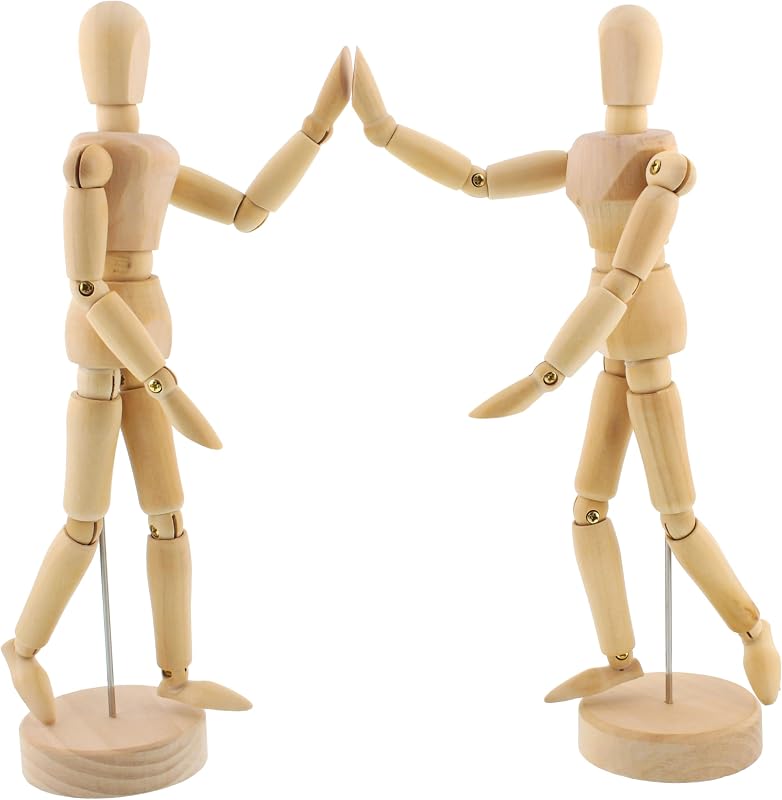 U.S. Art Supply 12" Wooden Male & Female Manikin Posable Figures for Drawing - Articulated Mannequin with Base and Flexible Body for Drawing The Human Figure