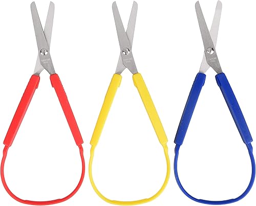Special Supplies Tijeras de lazo para adolescentes y adultos de 8 pulgadas (paquete de 3) con bucles coloridos, diseño adaptativo, soporte derecho e