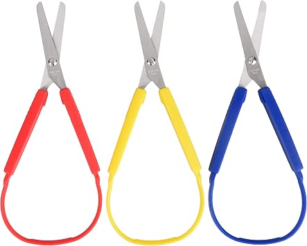 Special Supplies Loop Scissors for Teens And Adults 8 Inches (3-Pack) Colorful Looped, Adaptive Design, Right and Lefty Support, Small, Easy-Open Squeeze Handles, Supports Elderly and Special Needs