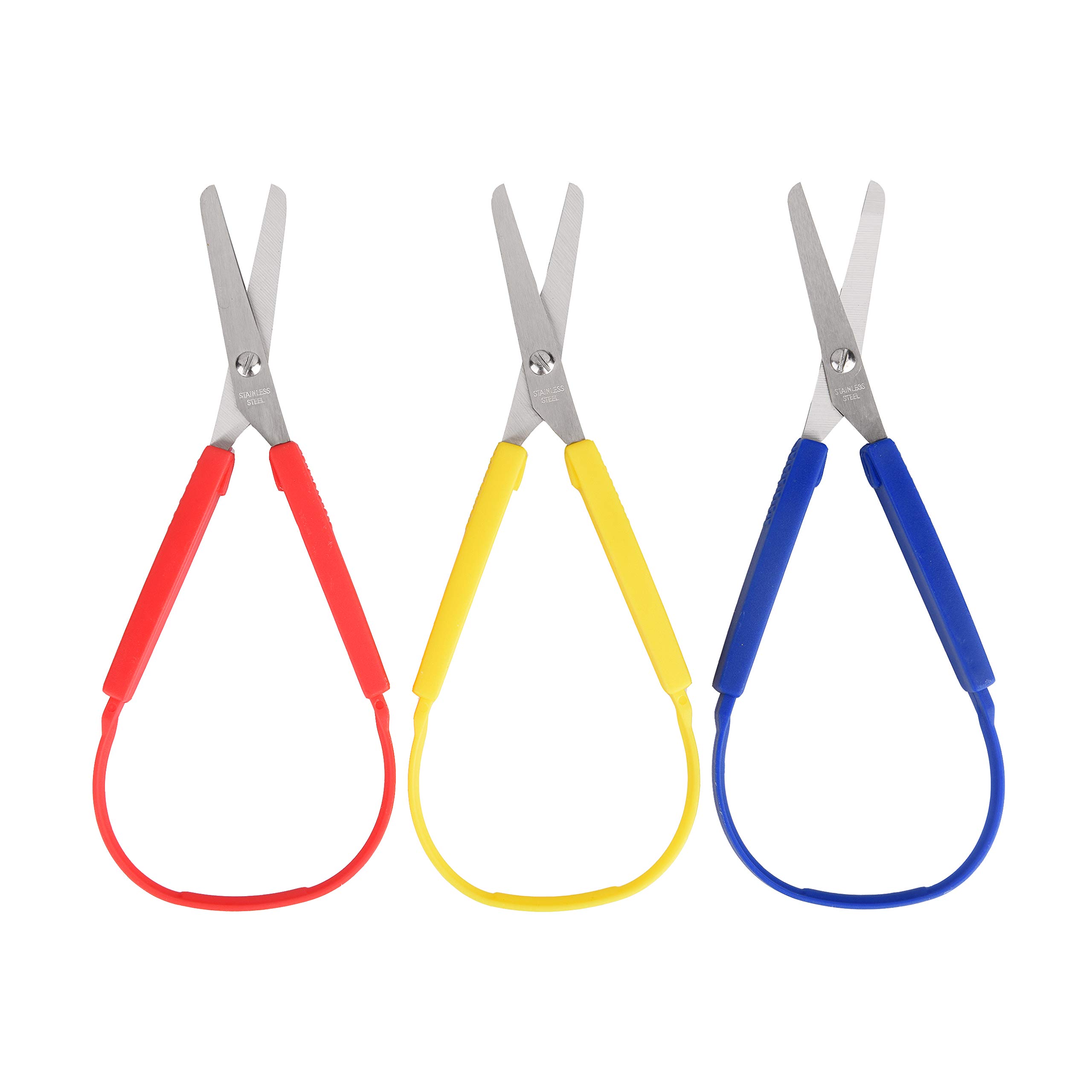 Special Supplies Loop Scissors for Teens And Adults 8 Inches (3-Pack) Colorful Looped, Adaptive Design, Right and Lefty Support, Small, Easy-Open Squeeze Handles, Supports Elderly and Special Needs