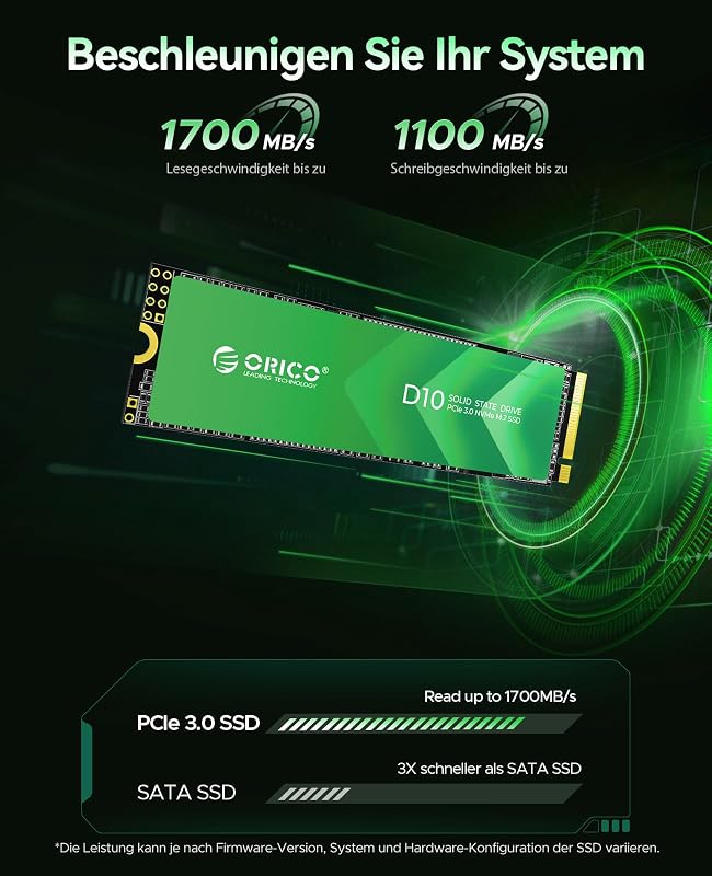 ORICO 128GB M.2 NVMe SSD - Nagy Sebességű Belső SSD Meghajtó TLC NAND Flash, 1700MB/s PCIe Gen3x4, 2280 Méret, Laptop és Asztali PC Kompatib