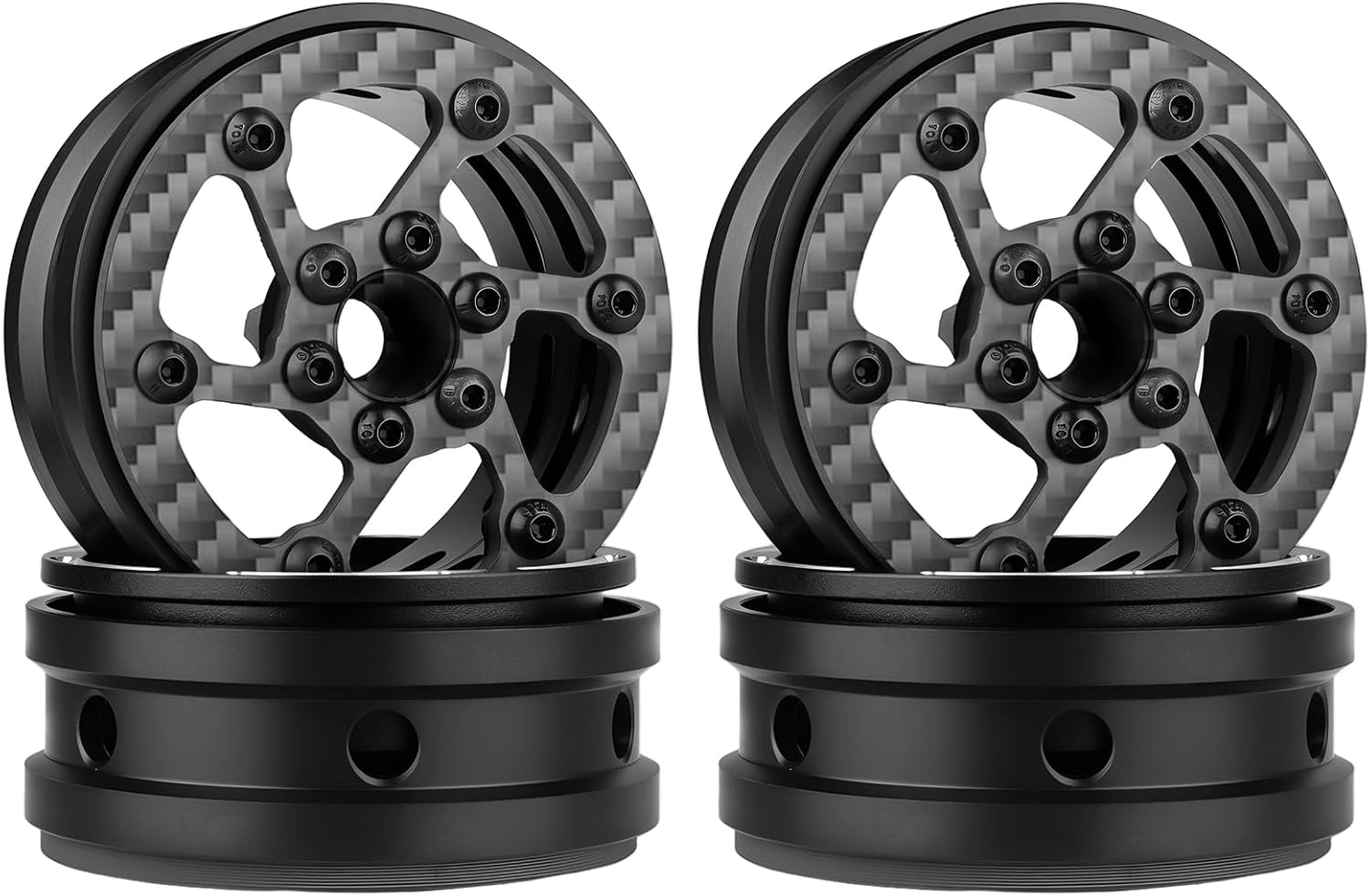 HobbyPark Carbon Fiber 1.9 Beadlock Wheels Rims for TRX4 SCX10 1/10 Crawler Car 1.9 inch Beadlocks Upgrades (Style C)