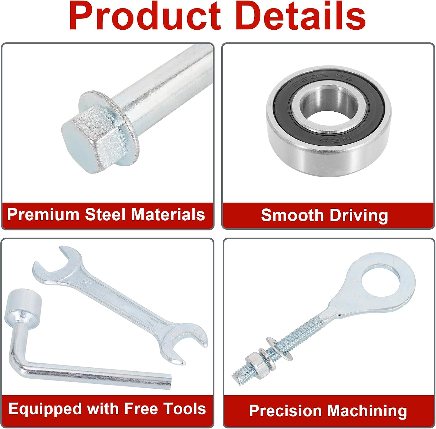 RUTU 14mm 325mm Mini Bike Rear Axle Kit with Nut Bolt and 6202RS Bearings, Rear Axle Assembly Kit Replacement for Coleman CT200U 196CC 200CC 6.5HP Coleman Mini Bike Parts