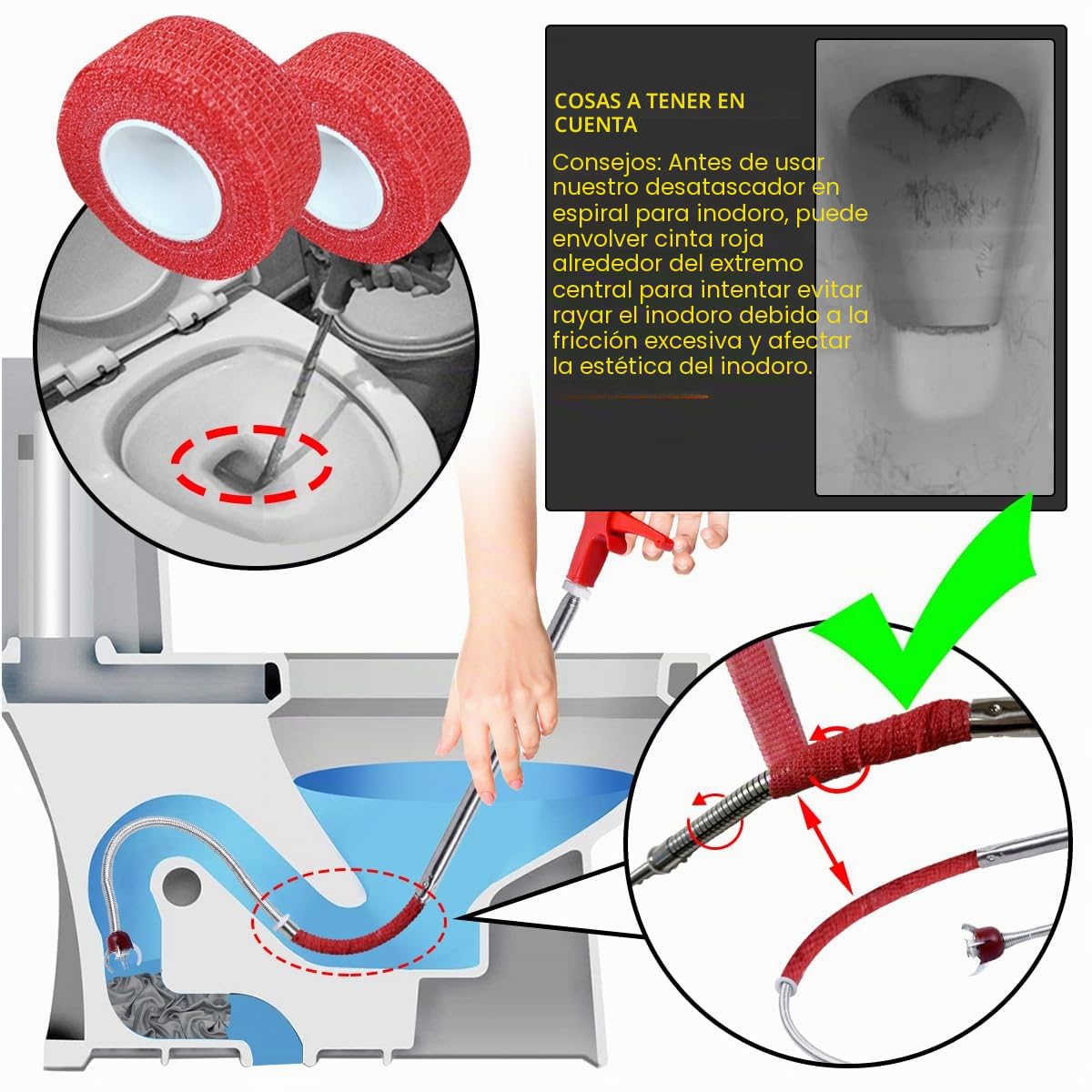 Hurón Desatascador Canalizador WC 1,8 m – Desatascador de inodoro de manivela con garra de águila – Antiarañazos – Desatascamiento serpiente de fontanero ideal para eliminar escombros y zuecos