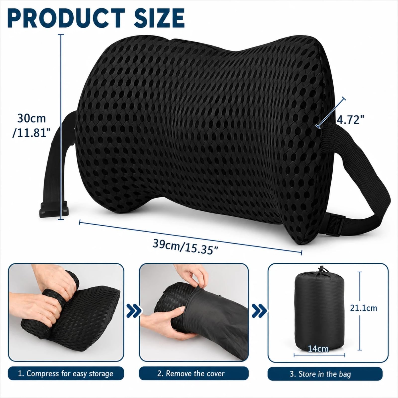 Cuscino Lombare in Memory Foam, Supporto Schiena Ergonomico per Sedia Ufficio e Auto, Design Ortopedico Traspirante Mesh 4D per Sollievo dal Dolore, Cinghia Regolabile
