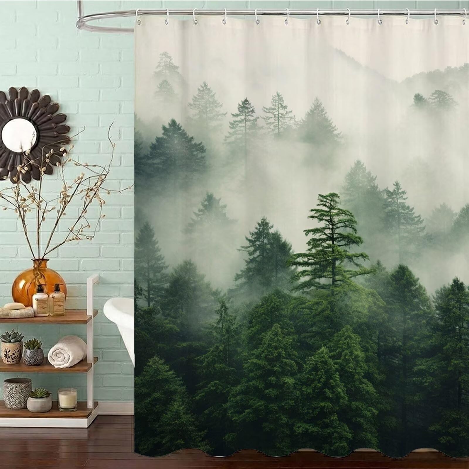 Rideau de douche anti moisissure forêt 120x180 cm avec crochets J8-564