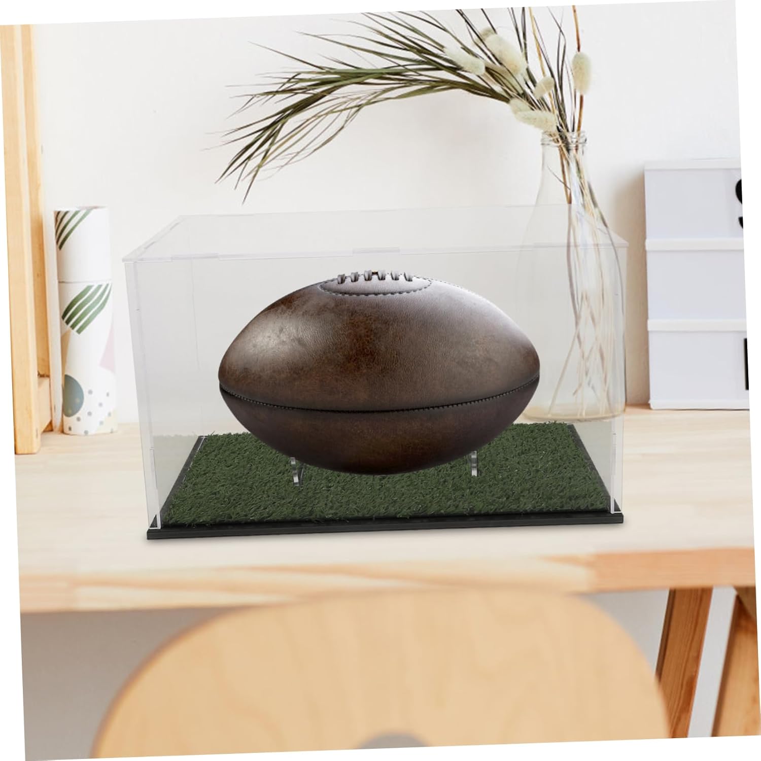 VOSAREA Transparent Rugby Display Case Sturdy Acrylic Showcase for Football Memorabilia and Stable Storage for Home Office Use