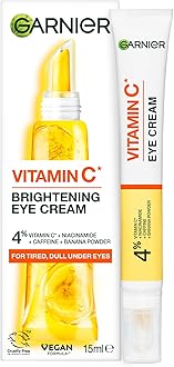 Garnier Vitamin C Eye Cream for Dark Circles, 4% Vitamin C, Niacinamide, Banana Powder, Caffeine, Brightening Eye Treatment For Dark Circles, Under Eye Bags And Puffiness, 15ml