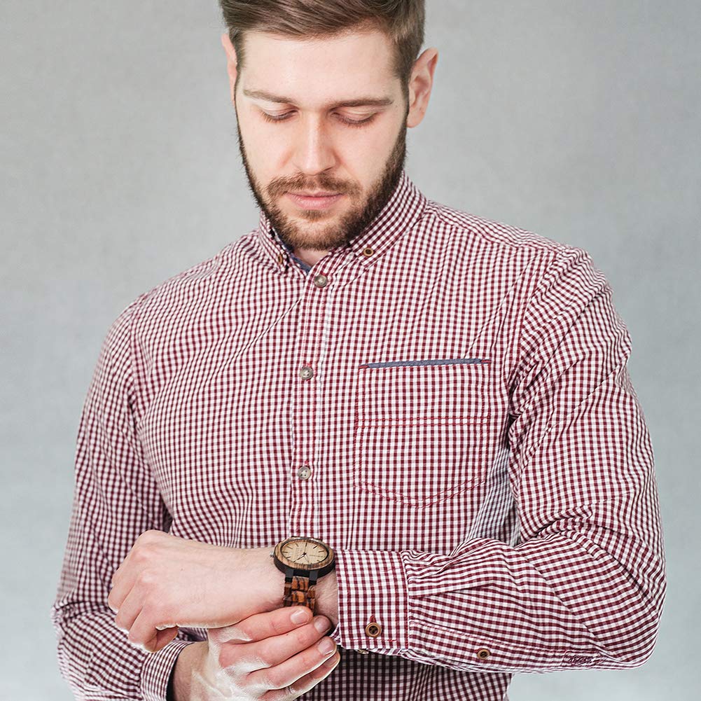 BOBO BIRD Reloj analógico de madera para hombre, de cuarzo, con visualización semanal, ligero, hecho a mano, reloj de pulsera para hombre
