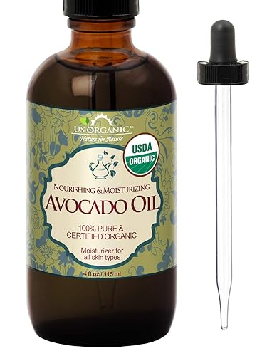 Miniatura 100 de US Organic Aceite de Aguacate Sin Refinar Virgen, Certificado Orgánico USDA, 100% Puro y Natural, Prensado en Frío, en Botella de Vidrio Ámbar con