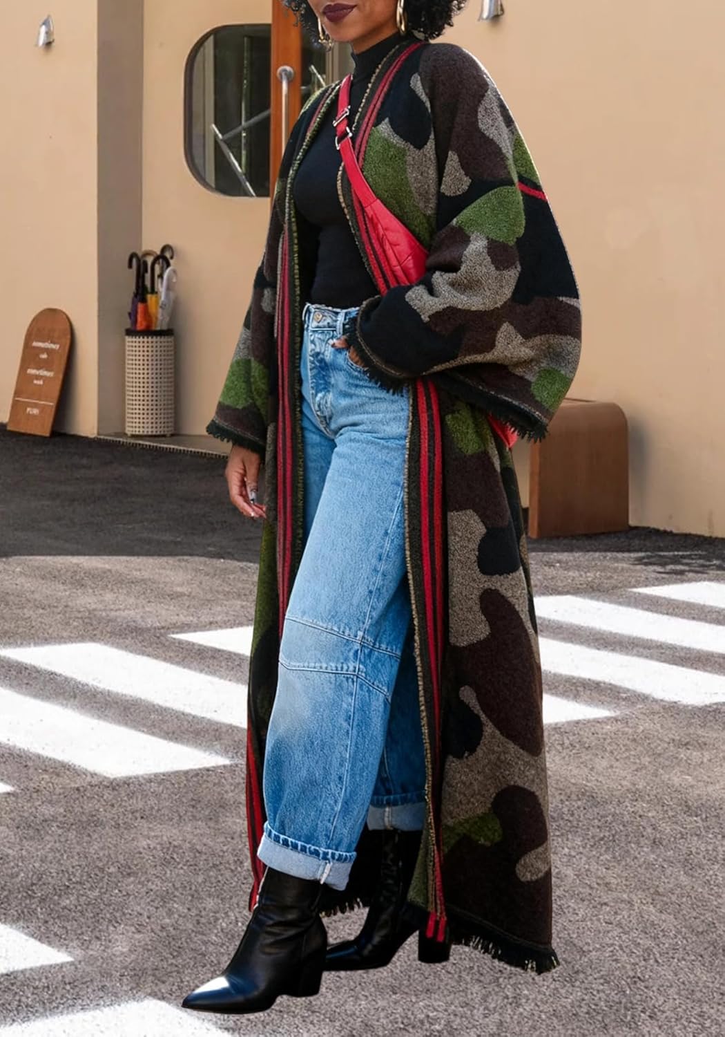 Unybwonn Women Long Cardigans Color Block Open Front Knit Sweater Cover up Maxi Dress Boho Long Sleeve Raw Hem Cardigan - Image 5