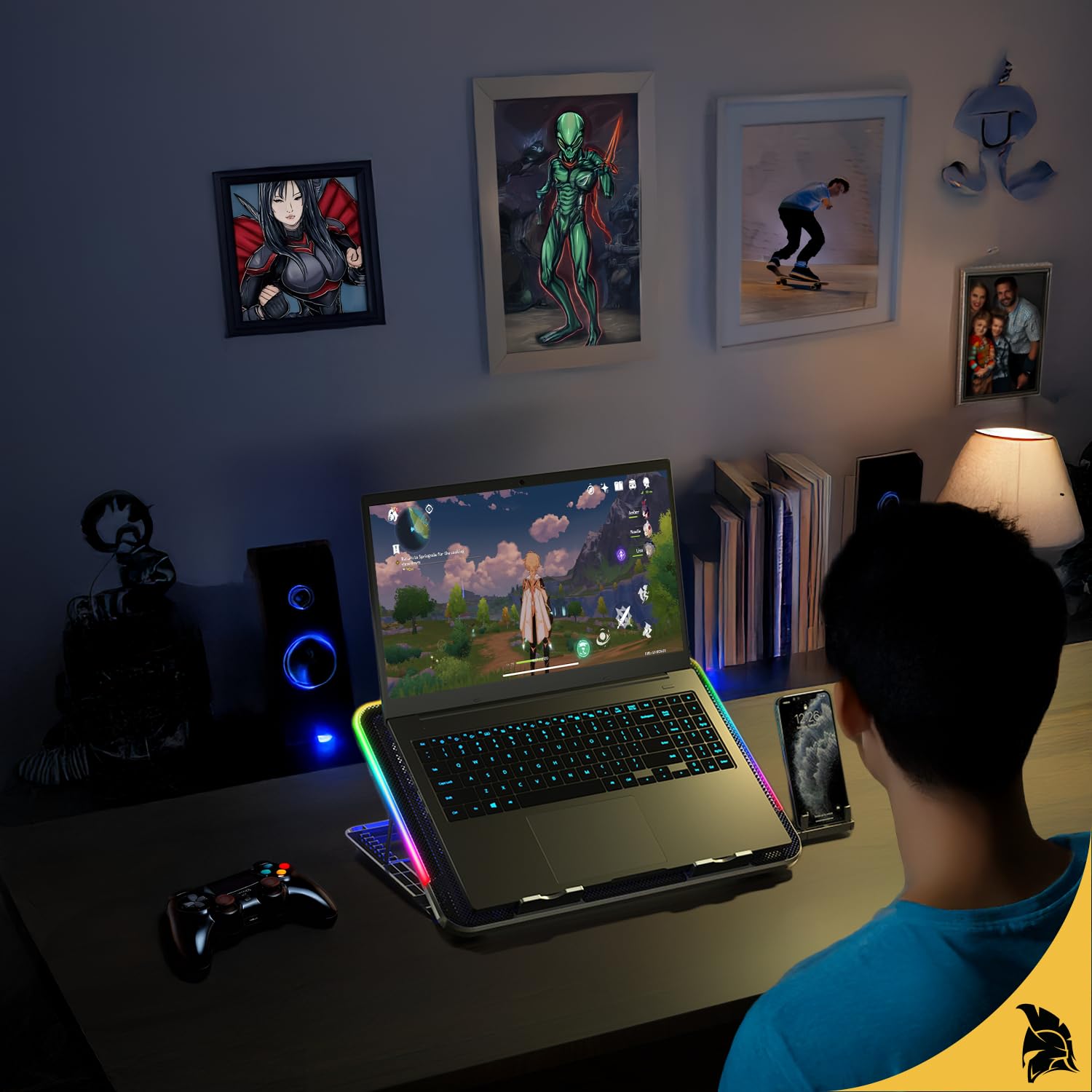 EMPIRE GAMING Guardian C600 chłodziarka do laptopa 12" do 15,6" – 6 wentylatorów – pokrętło prędkości, 7 trybów RGB, 5 regulowanych wysokości, zdejmowany uchwyt