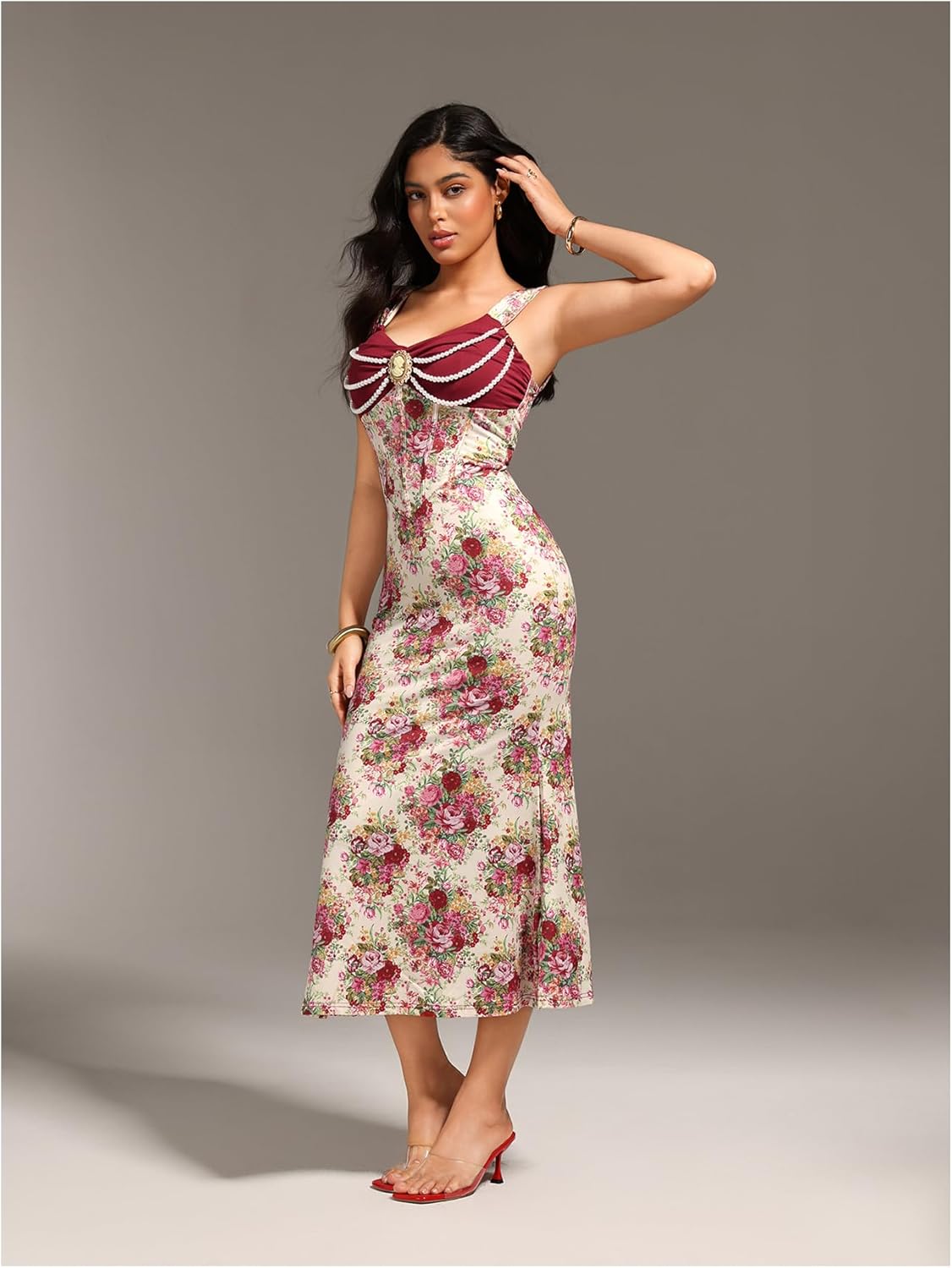 GORGLITTER Women's Lace Floral Tea Party Vintage Maxi Dress Summer Graduation Cocktail Wedding Guest Fishtail Sundress - Image 8