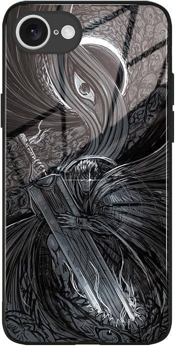Black Swordsman Anime Glass Case for iPhone 16e / 17e, Shockproof Silicone Cover