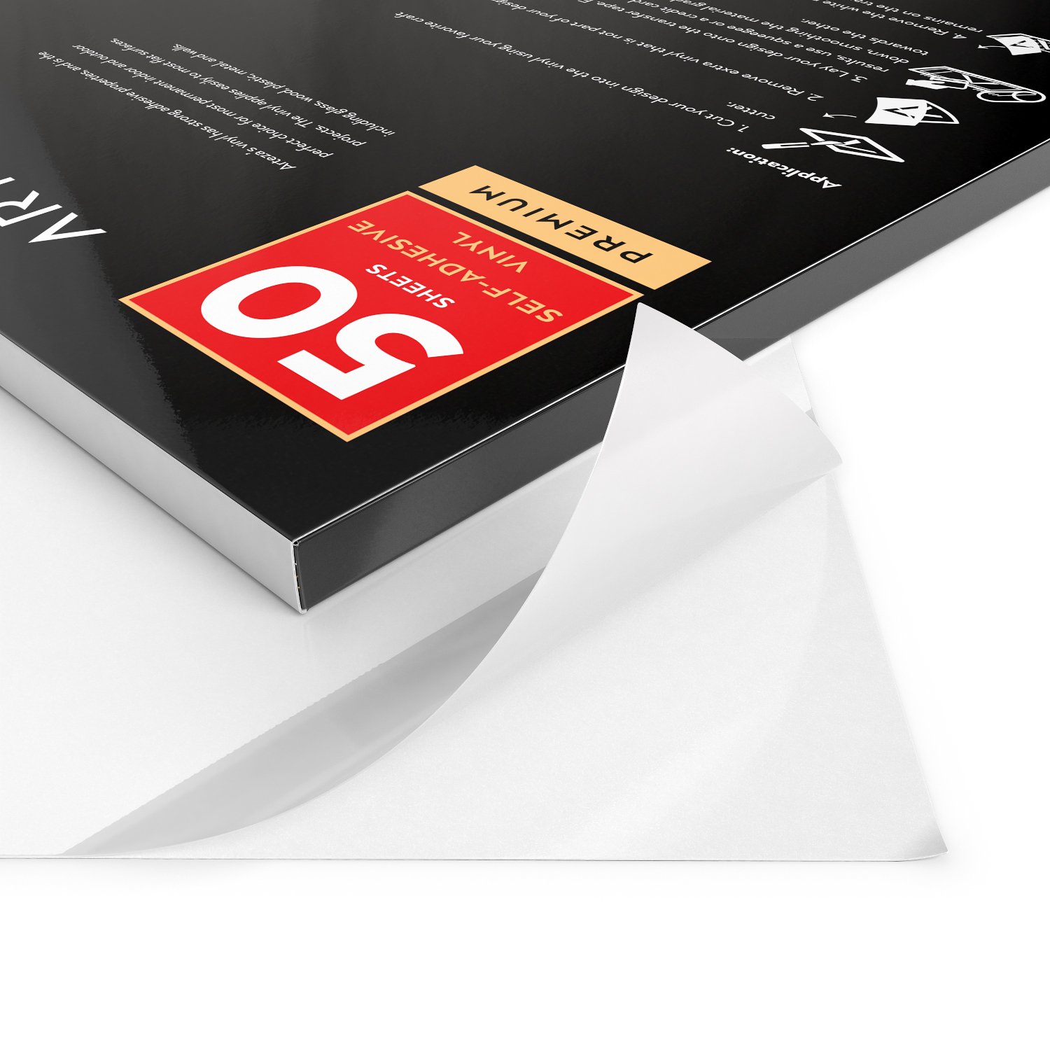 ARTEZA Self Adhesive Vinyl Sheets, 12 x 12 Inches, Pack of 50, Matte White, Waterproof and Easy to Weed and Cut, SAV for DIY Projects