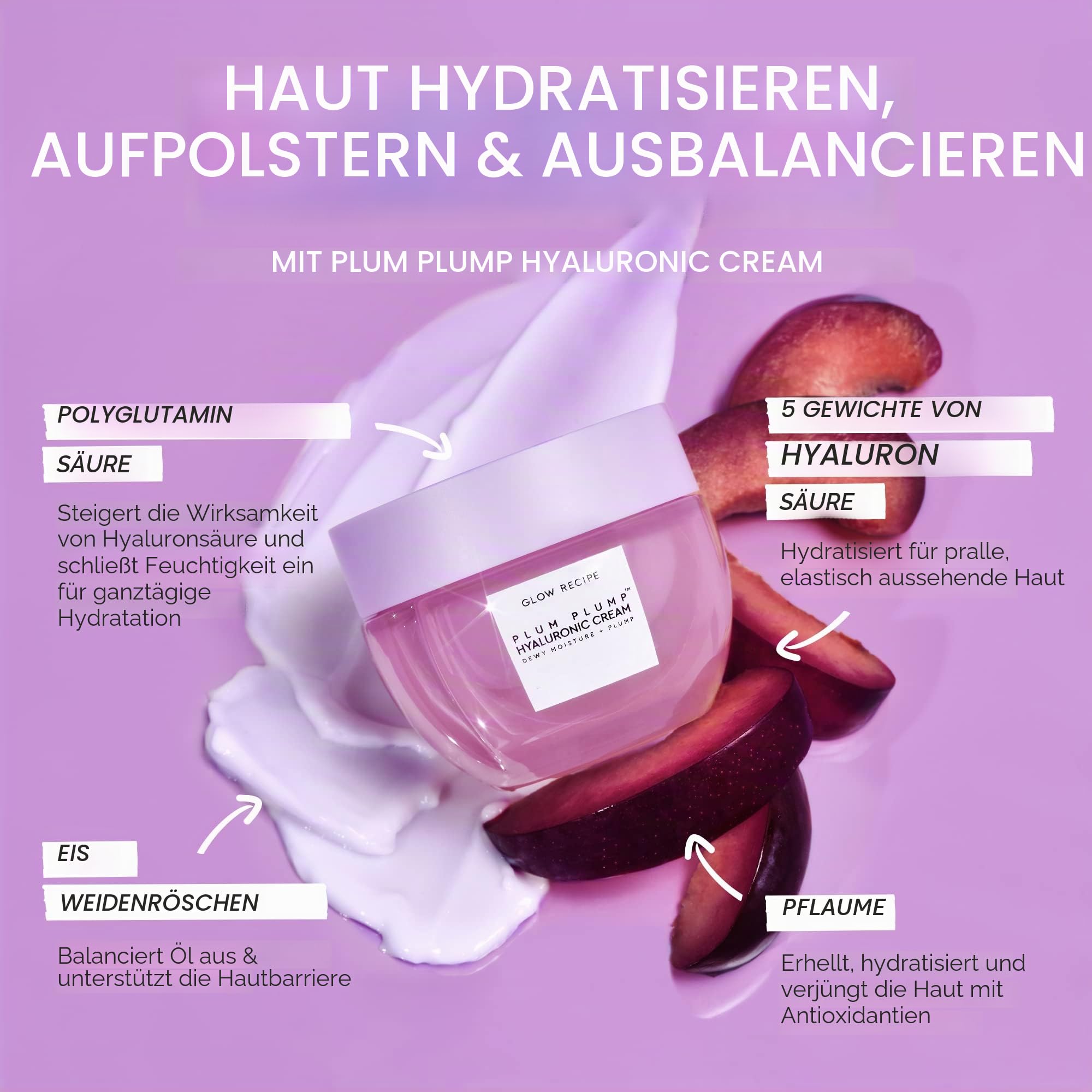 Glow Recipe Plum Plump Hyaluronsäure Gesichtscreme Nachfüllkissen – Dewy Glow feuchtigkeitsspendende Gesichtspflege Klumpen, gleicht die Haut aus – vegane Schlaggel-Feuchtigkeitscreme (50 ml)