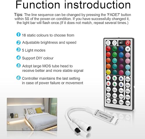 Miniatura 19 de VIPMOON Controlador LED remoto inalámbrico RF de 17 teclas DC 5V/12V/24V 12A Mini controlador RGB de 4 pines para 5050 3528 5630 luces de tira LED