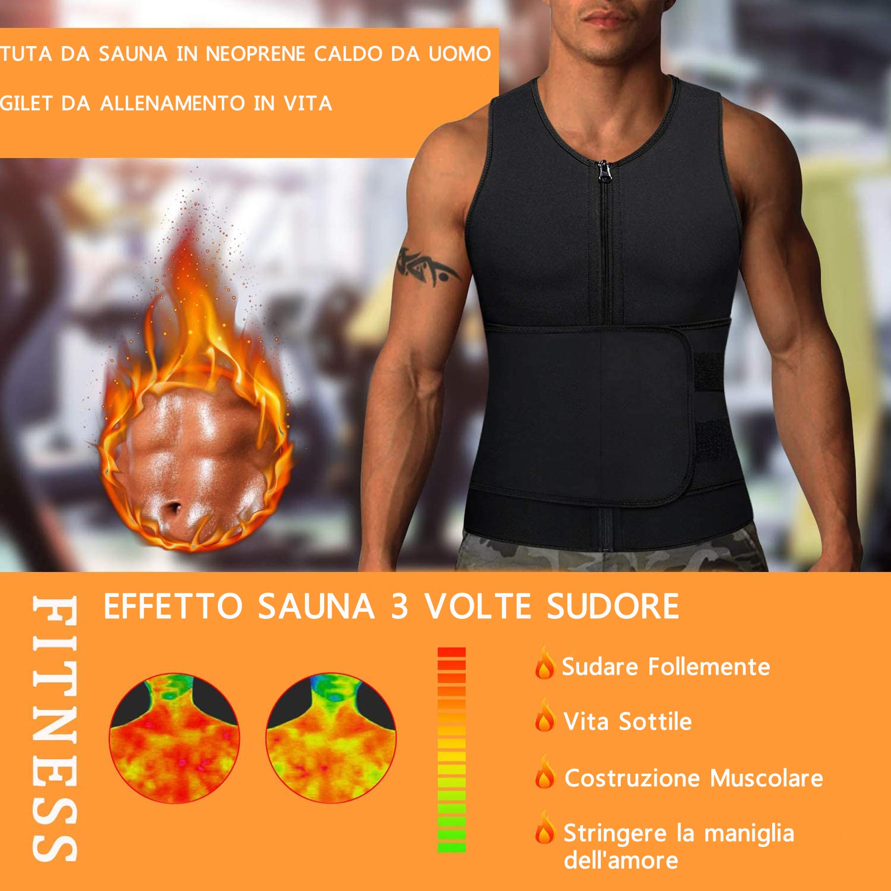 Canottiera Dimagrante Uomo Fascia Addominale Neoprene Perdita di Peso Gilet Sauna Allenamento Fitness Body Shaper