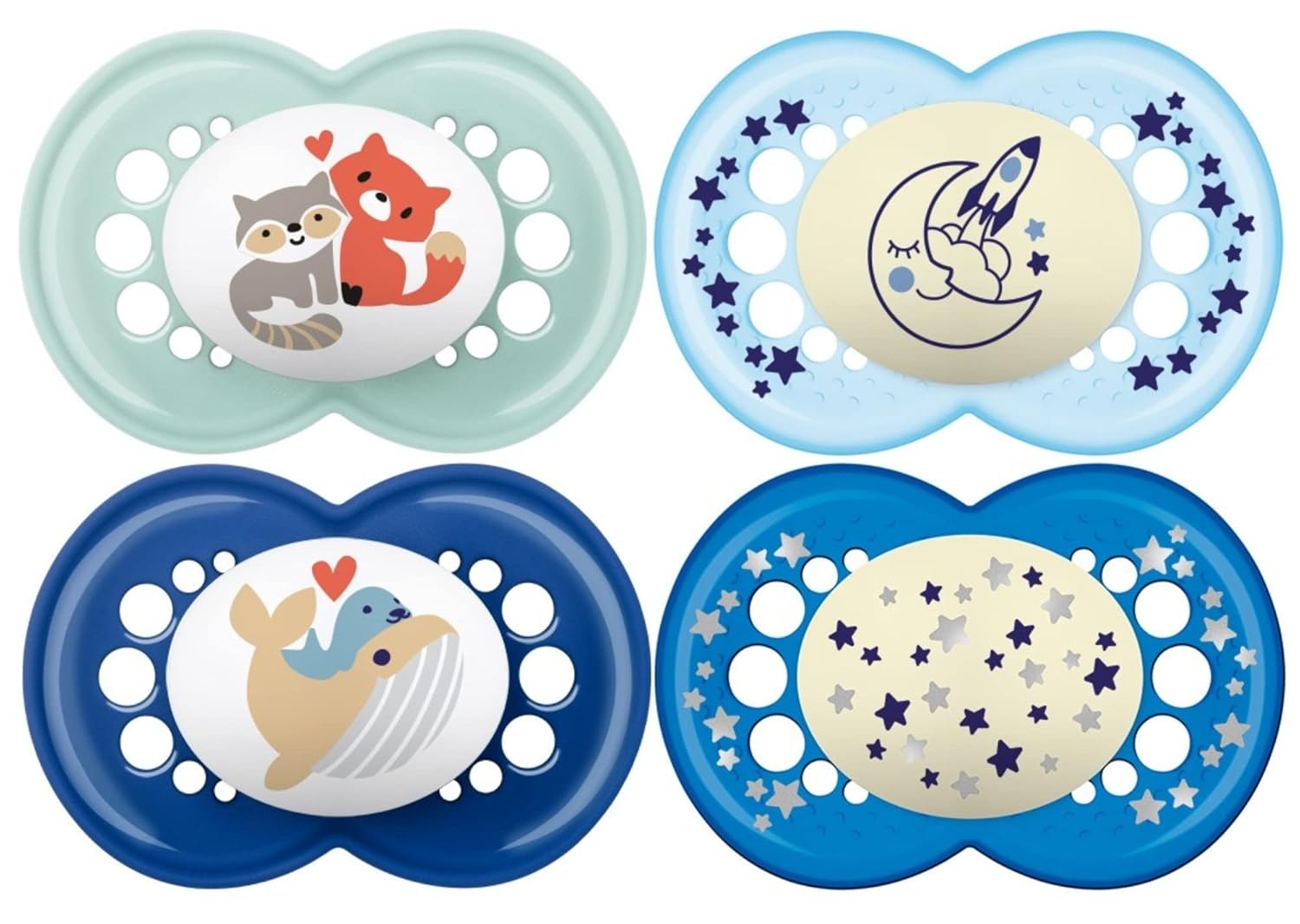 Original + Night 4-Pack, 6+M, Boy Pacifiers Bundle with Glow in The Dark, Breastfed Baby Pacifiers, 2 Count