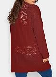 Eytino Women Plus Size Open Front Long Sleeve Hollow Out Oversize Long Knit Cardigans Sweater,4X Ruby