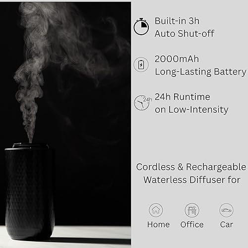 Miniatura 8 de Difusor de aceite esencial sin agua - Difusor portátil inalámbrico de aromaterapia para el hogar, el coche y la oficina - 3 niveles de niebla - 4