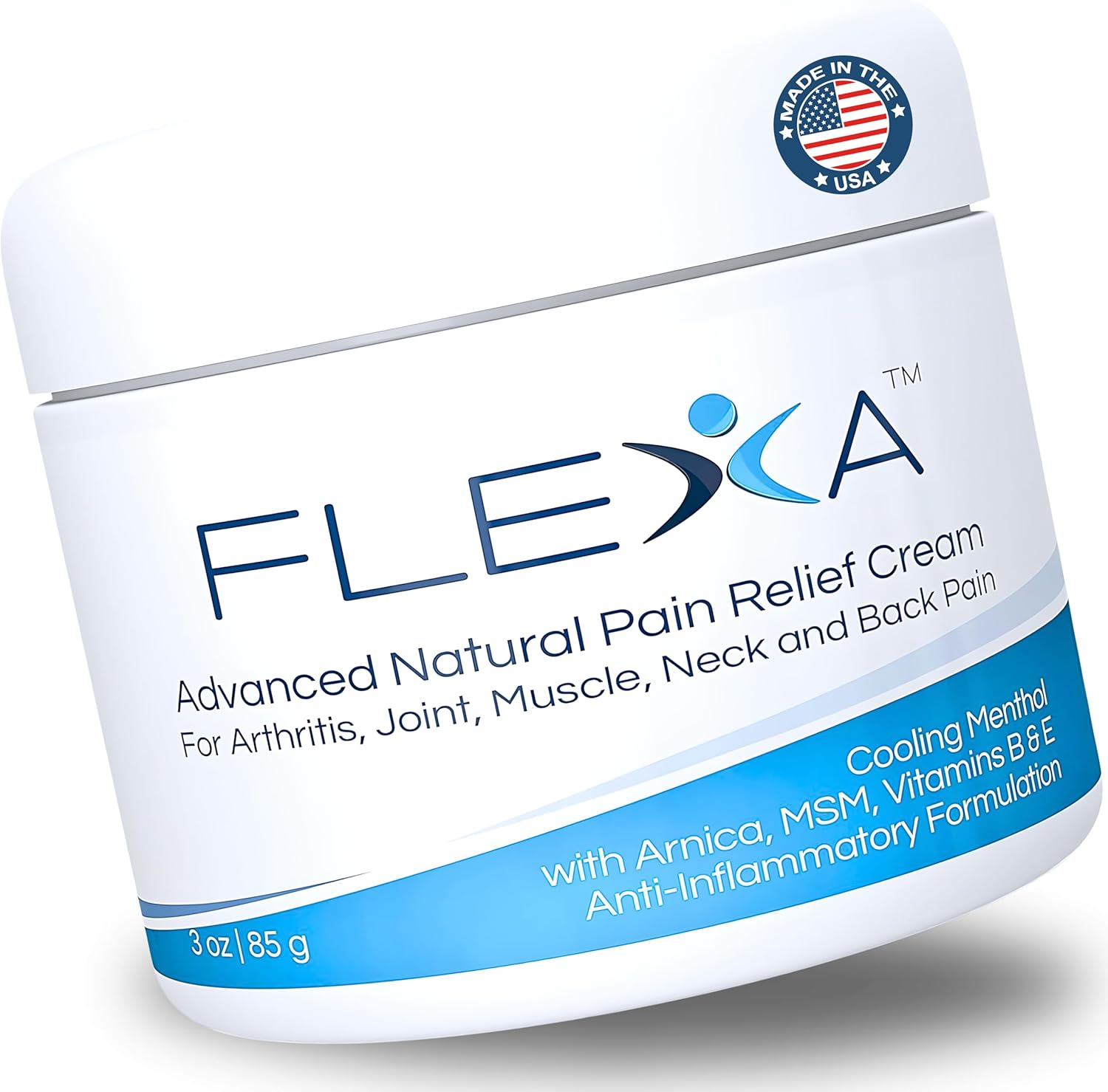 FLEXA Natural Relief Cream - Use on Muscles, Back, Neck, and Joints - with Arnica, Menthol, MSM, Ilex Leaf, and Tea Tree Oil - 3 Oz Jar