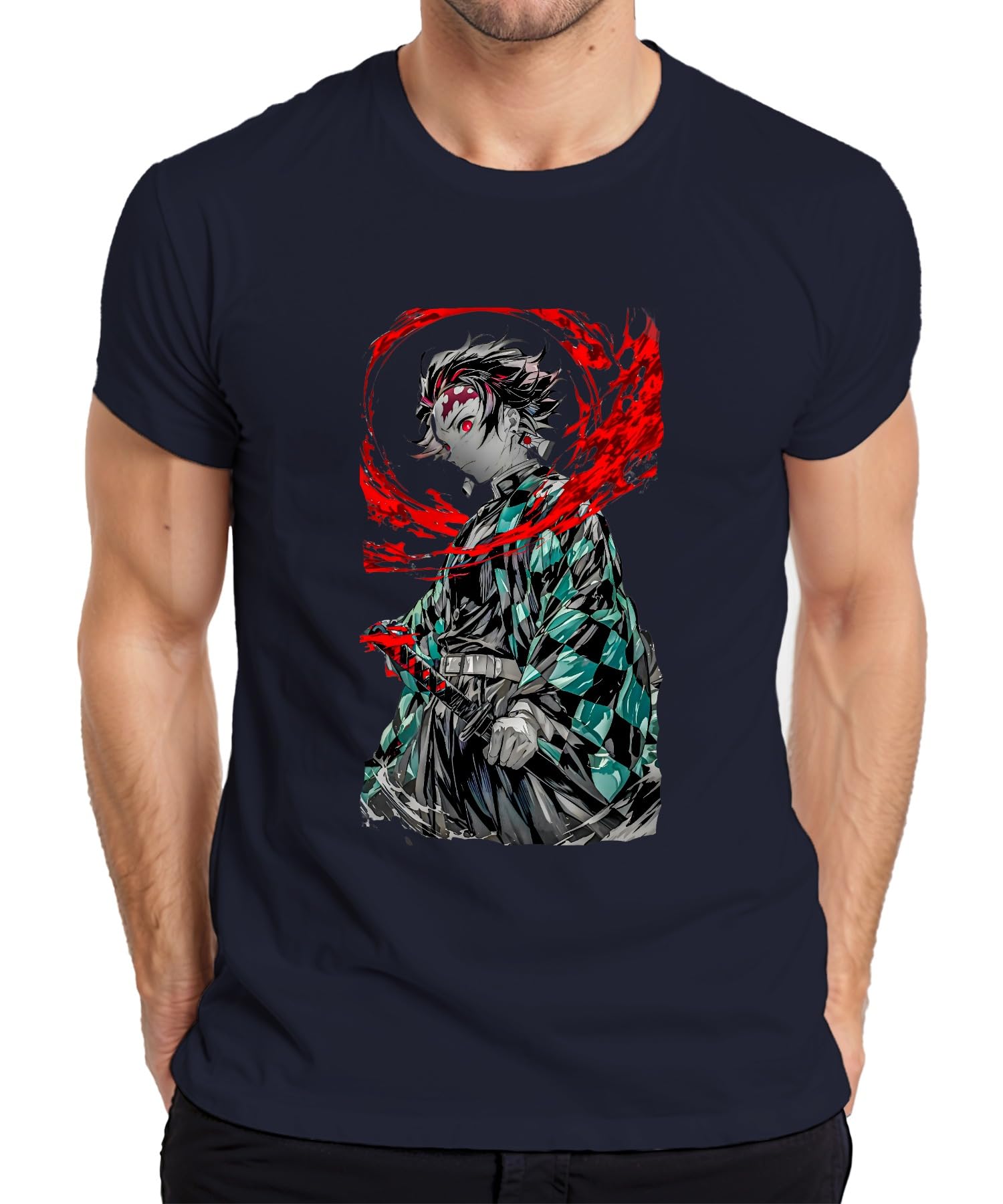 Tanjiro Kamado Demon Slayer Anime Sword Blood Manga Gift Men's T-Shirt, navy, M