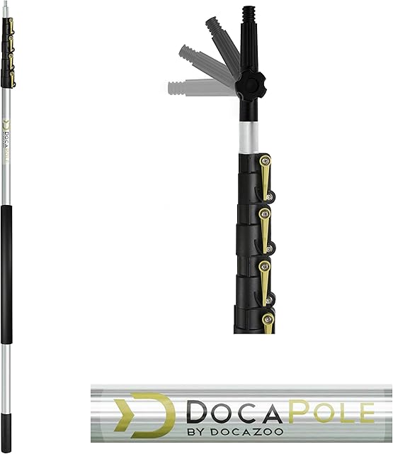 DocaPole 2m - 7m Extension Pole  24 ft Multi-Purpose Telescopic Pole // Light Bulb Changer // Paint Roller // Duster Pole // Telescoping Pole for Window Cleaning, Gutter Cleaning, and Hanging Lights