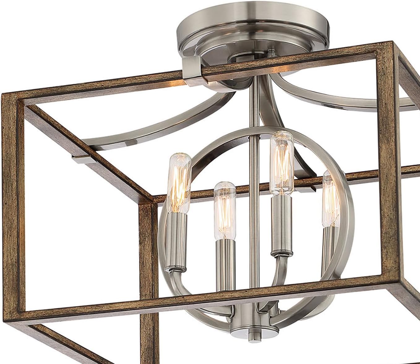 Minka Lavery 4013-280 Country Estates Semi-Flush, 4-Light, 240 Total Watts, 16.5-in H x 14-in W, Sun Faded Wood with Brushed ickel