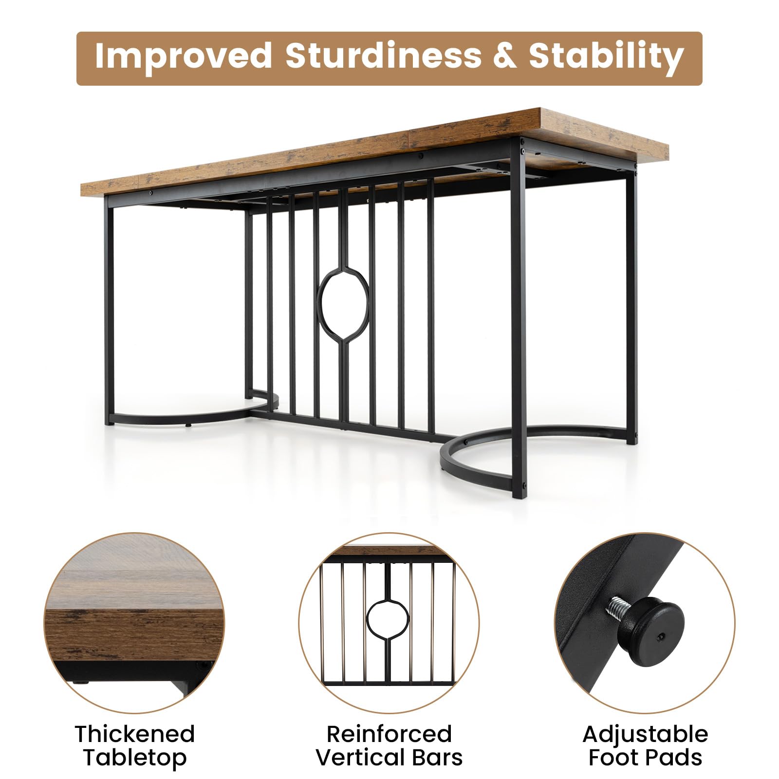 LIFEZEAL Tavolo da Pranzo, Tavolo da Cucina, 180x80 cm, Stile Industriale, per 6-8 Persone, in Legno+Metallo, Gambe Semicircolari, per Sala da Pranzo, Soggiorno, Max 135 kg