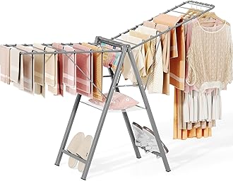 APEXCHASER Clothes Drying Rack Foldable, Metal Laundry Drying Rack Collapsible, Portable Compact Clothes Rack for Sweater Baby Clothes Towel Indoor & Outdoor, Height Adjustable Clothes Airer, Grey