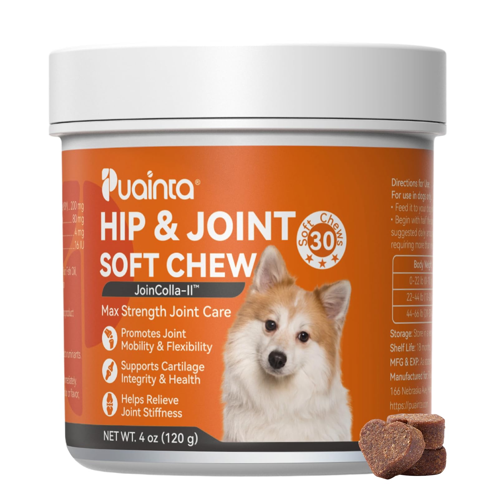 Hip & Joint Soft Chews for Dogs & Cats – Glucosamine, Chondroitin, Collagen & MSM for Joint Support, Mobility & Flexibility, Senior & Small/Medium Breeds, Chicken Flavor (30 Count)