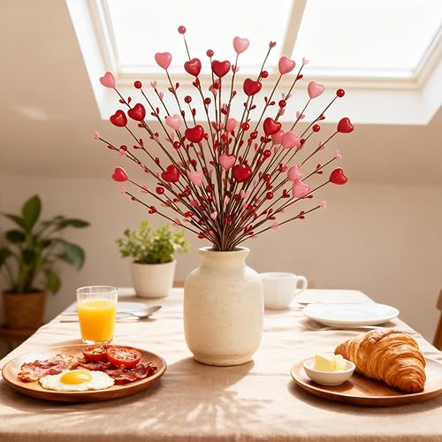Miniatura 3 de Regalos para el día de San Valentín, paquete de 6 selecciones del día de San Valentín, tallos de bayas con corazones rosados para decoración,