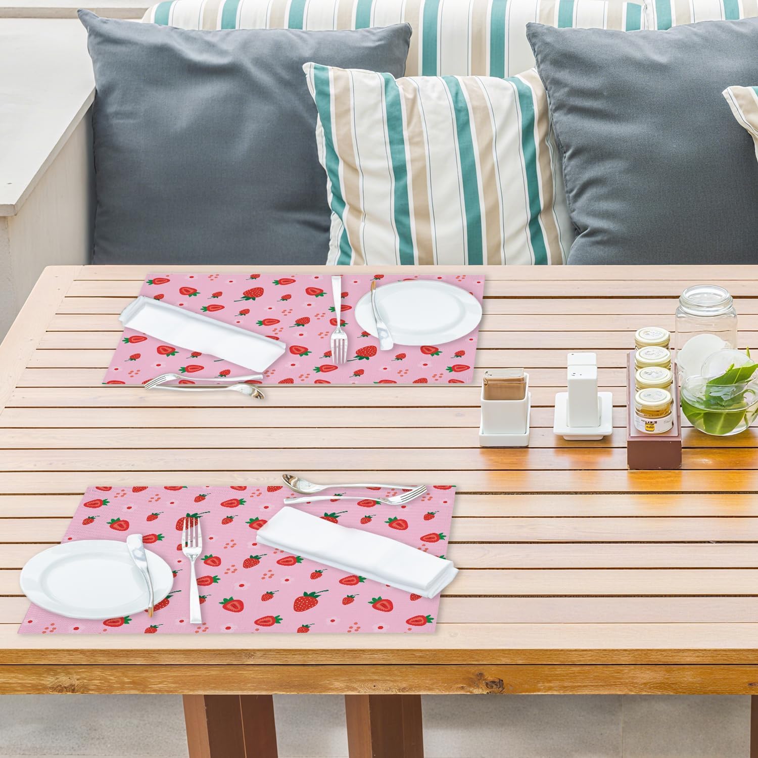 Strawberry Placemats Set of 4, Washable Heat Resistant Placemats Kitchen Table Mats,12x18 Inch Place Mats for Home Restaurant Farmhouse, Indoor Outdoor Party Table Decoration -A09 - Image 4