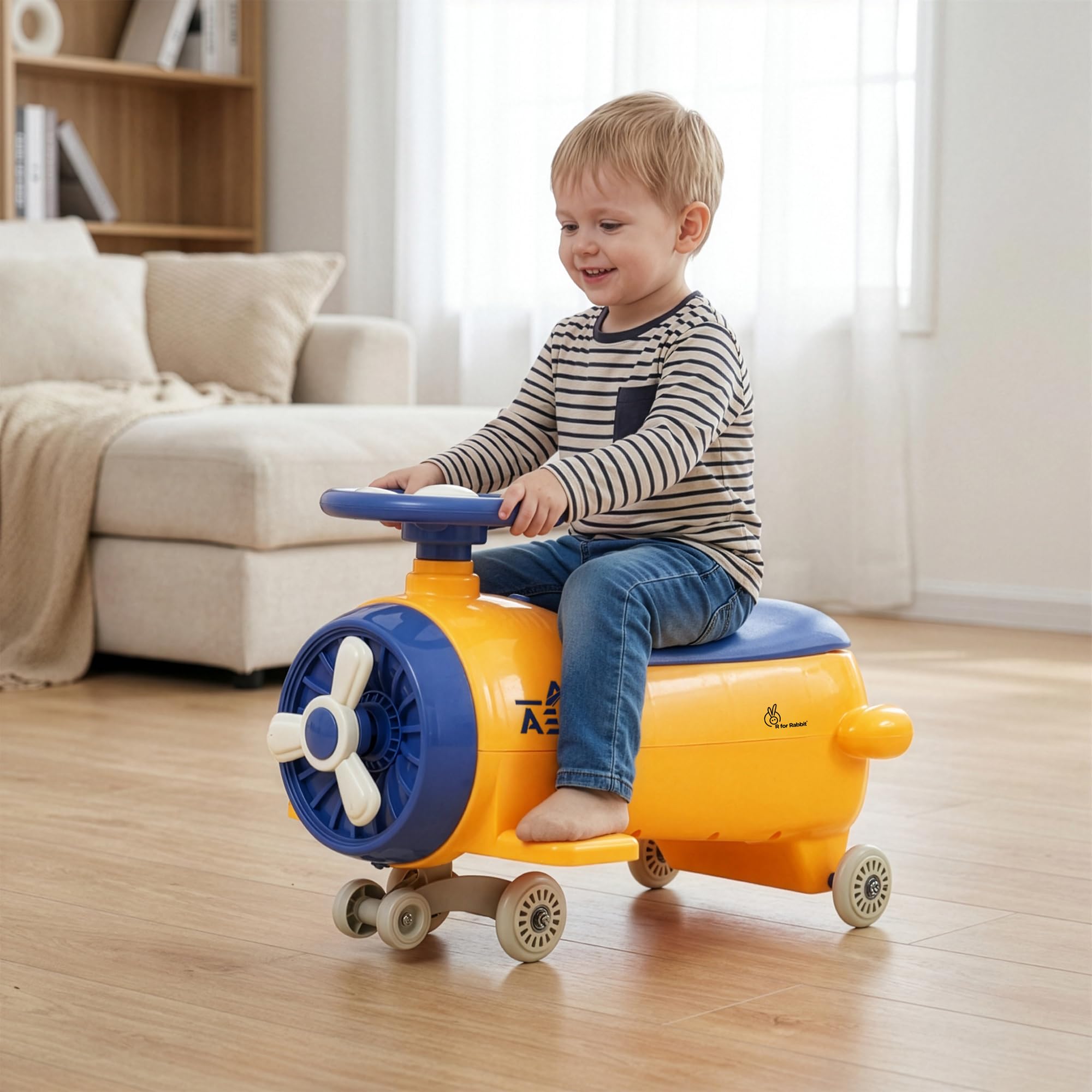 R for Rabbit Iya Iya Aero Ace Swing Car for Kids, 2 in 1 Baby Ride On & Magic Toy Panda Car, ABEC7 Bearing Smooth Wheels with Storage Seat, Ideal for 2+ Years Boys & Girls, Upto 50 Kgs (Orange Blue)-image-22